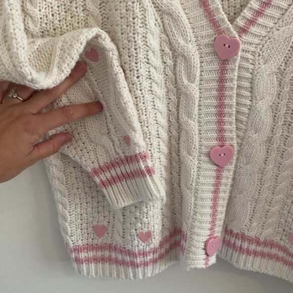 Taylor Swift Lover Cream and Pink Cable Knit Cardigan Sweater size XS/Small - Picture 4 of 8